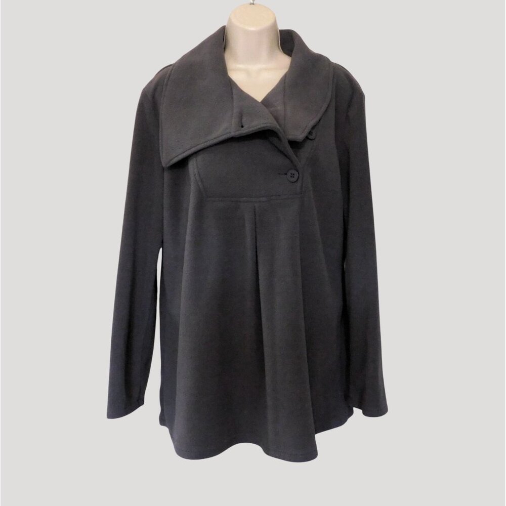 Womens Fleece Jacket XL Gray Long Sleeve Pullover Button-Up Collar Warm Cozy - Picture 3 of 6
